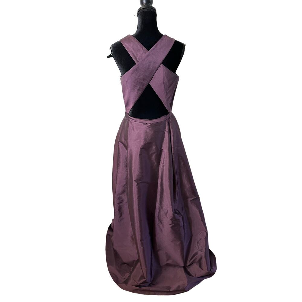 Monique Lhuillier Purple Silk Taffeta Open Back Formal Gown Sz 10